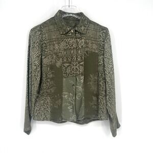 Citron‎ Top Womens XS Green Floral Blouse Boho Western Classic